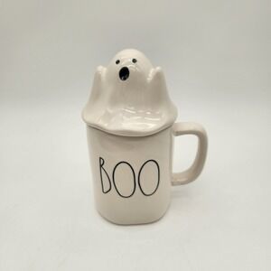 Rae Dunn Magenta Artisan Collection "Boo" Mug‎ Ghost Topper Halloween Coffee Cup
